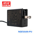 Mean Well NGE12U05-P1J AC-DC Wall-mounted Green Adaptor - US Plug - 12W 5V 2.4A - NGE12U05-P1J - powersupplymall.com