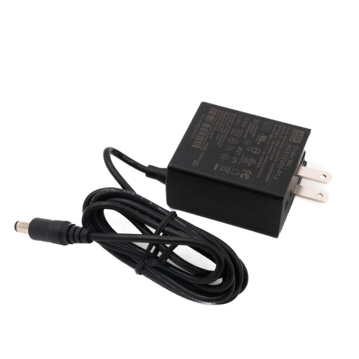 Mean Well NGE12U05-P1J AC-DC Wall-mounted Green Adaptor - US Plug - 12W 5V 2.4A - NGE12U05-P1J - powersupplymall.com