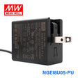 Mean Well NGE18U05-P1J AC-DC Wall-mounted Green Adaptor - US Plug - 18W 5V 3A - NGE18U05-P1J - powersupplymall.com
