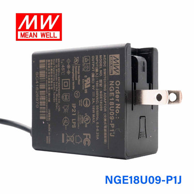 Mean Well NGE18U09-P1J AC-DC Wall-mounted Green Adaptor - US Plug - 18W 9V 2A