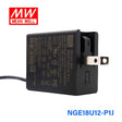 Mean Well NGE18U12-P1J AC-DC Wall-mounted Green Adaptor - US Plug - 18W 12V 1.5A - NGE18U12-P1J - powersupplymall.com