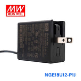 Mean Well NGE18U12-P1J AC-DC Wall-mounted Green Adaptor - US Plug - 18W 12V 1.5A - NGE18U12-P1J - powersupplymall.com