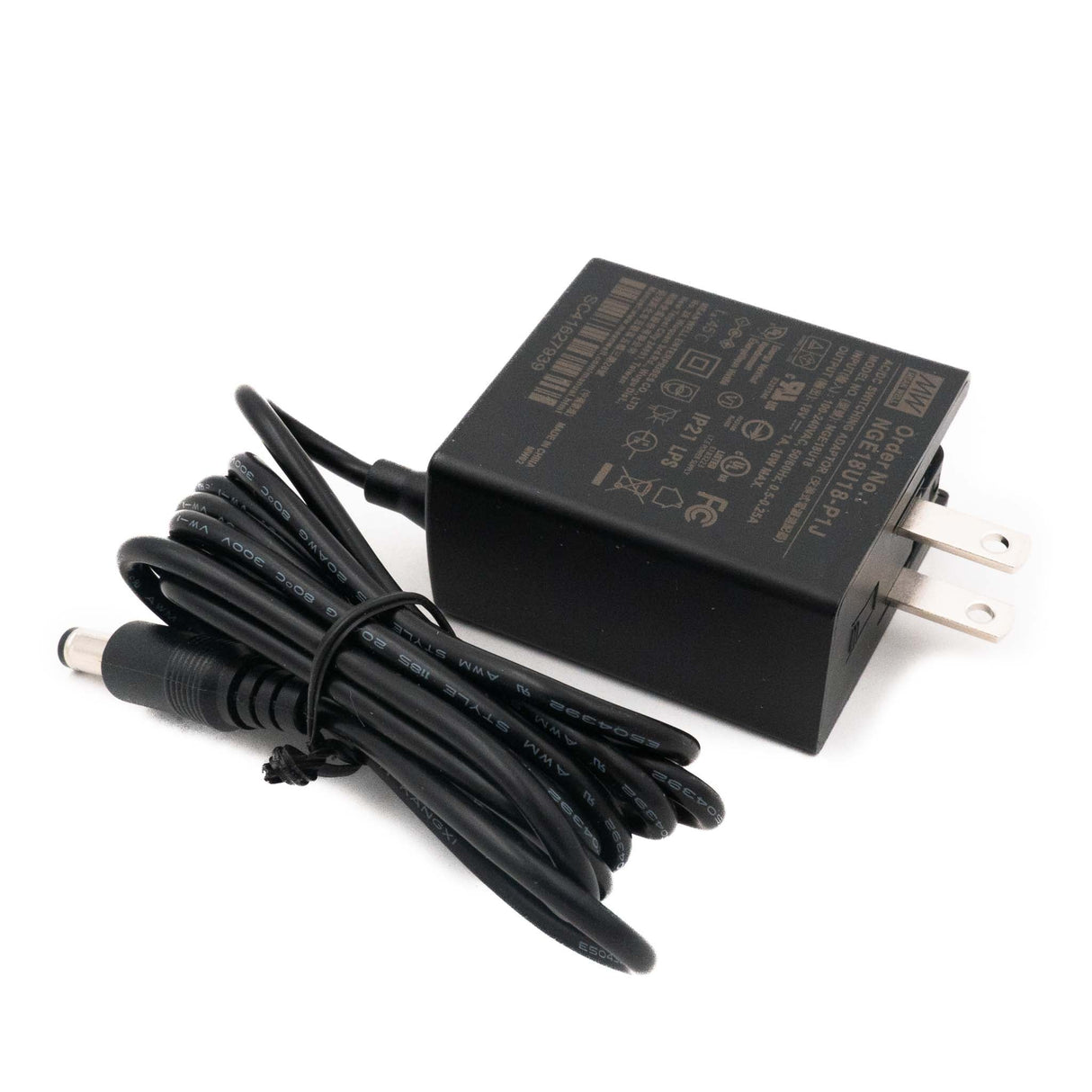 Mean Well NGE18U18-P1J AC-DC Wall-mounted Green Adaptor - US Plug - 18W 18V 1A - NGE18U18-P1J - powersupplymall.com