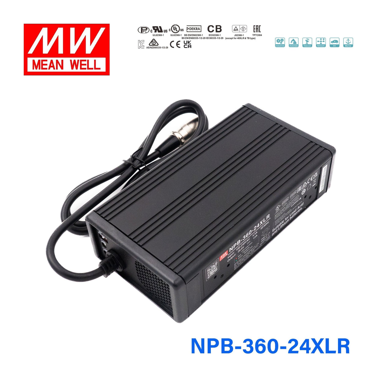 Mean Well NPB - 360 - 24XLR Battery Charger 360W 24V 3 Pin Power Pin - NPB - 360 - 24XLR - powersupplymall.com