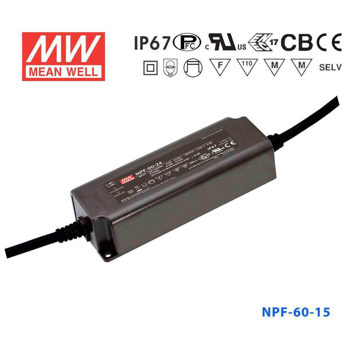 Mean Well NPF - 60 - 15 Power Supply 60W 15V - NPF - 60 - 15 - powersupplymall.com