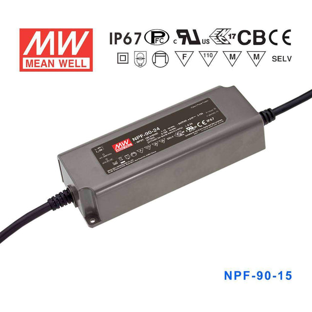 Mean Well NPF-90-15 Power Supply 90W 15V 6A - NPF-90-15 - powersupplymall.com