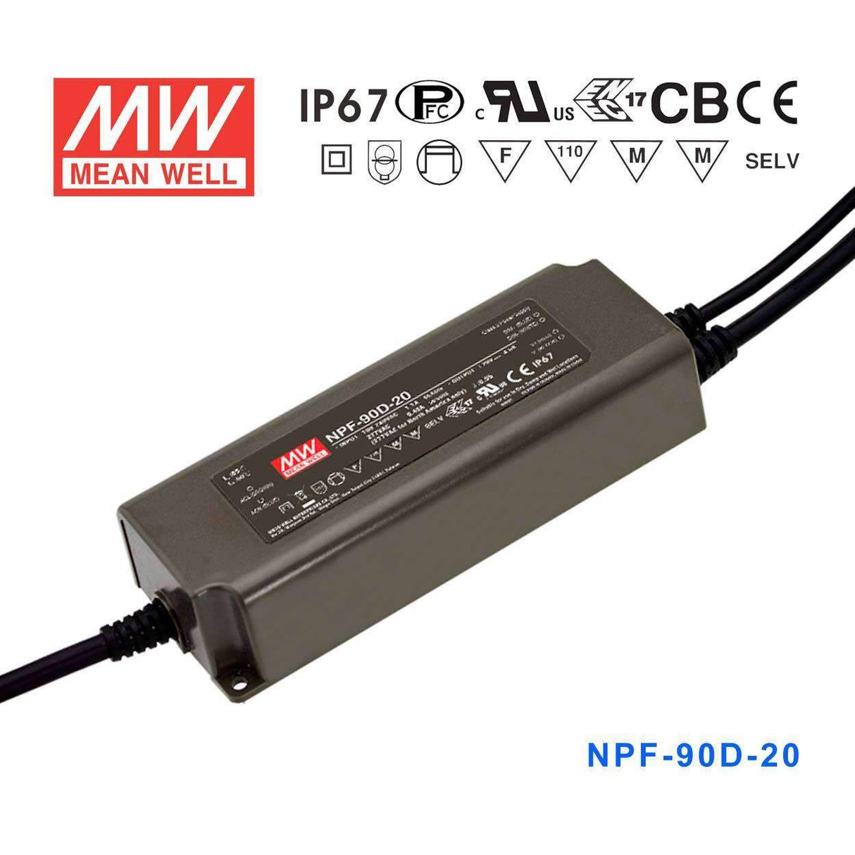 Mean Well NPF-90D-20 Power Supply 90W 20V - Dimmable 4.5A - NPF-90D-20 - powersupplymall.com