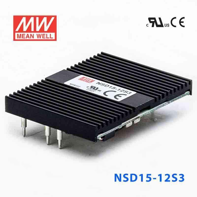 Mean Well NSD15-12S3 DC-DC Converter - 12.375W - 9.4~36V in 3.3V out 3.75A - NSD15-12S3 - powersupplymall.com