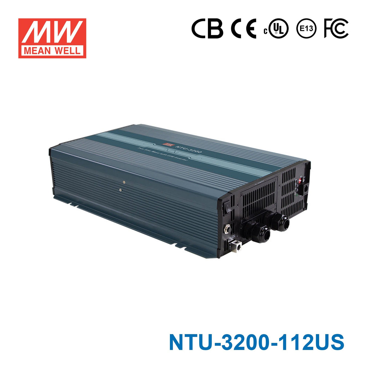 Mean Well NTU - 3200 - 112US True Sine Wave DC - AC Inverter 3200W 110V out 12V in with US Socket, with AC by - pass function - NTU-3200-112US - powersupplymall.com