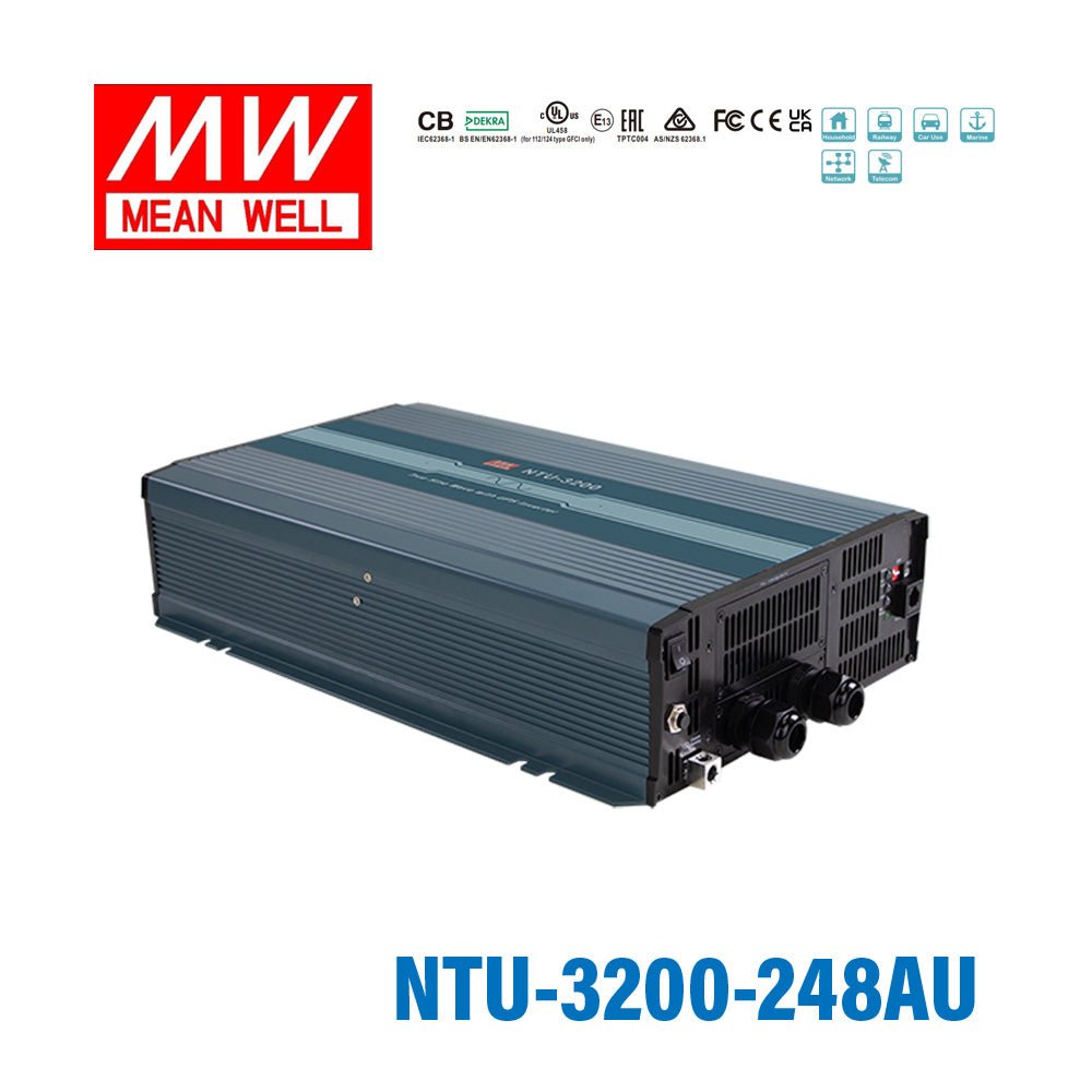 Mean Well NTU-3200-248AU True Sine Wave DC-AC Inverter 3200W 220V out 48V in with AU Socket, with AC by-pass function - NTU-3200-248AU - powersupplymall.com
