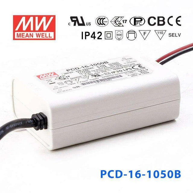 Mean Well PCD - 16 - 1050B Power Supply 16W 1050mA - PCD-16-1050B - powersupplymall.com