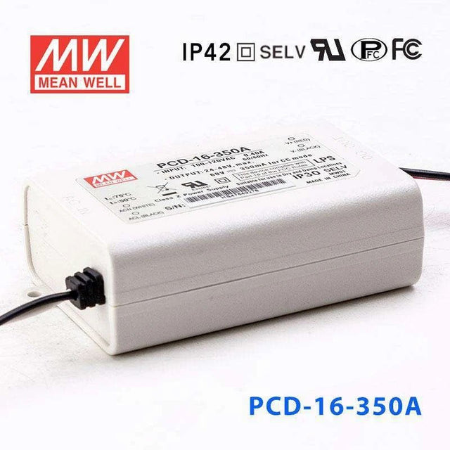 Mean Well PCD-16-350A Power Supply 16W 350mA - PCD-16-350A - powersupplymall.com
