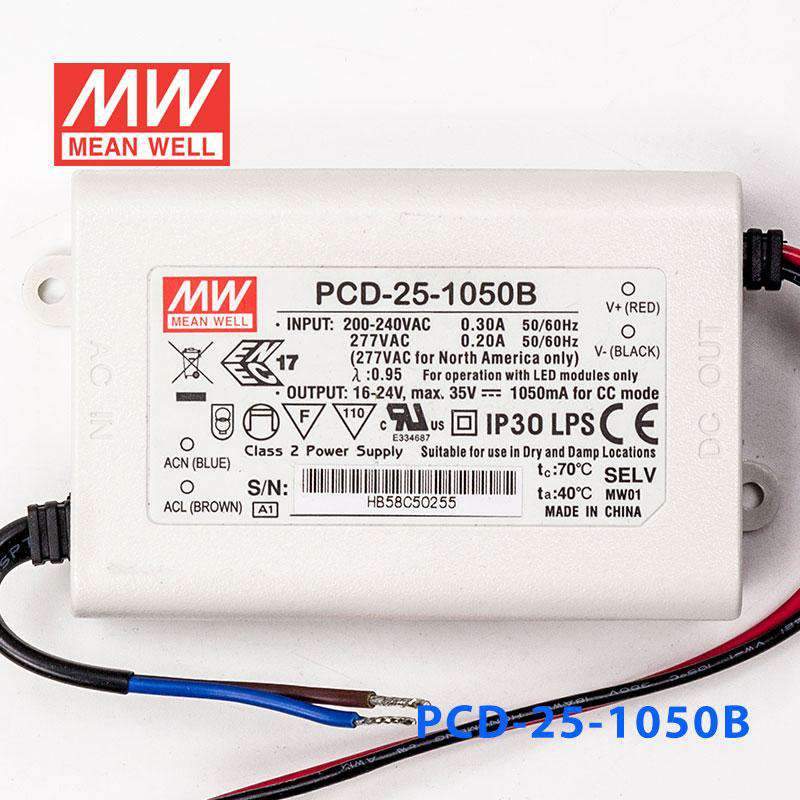 Mean Well PCD-25-1050B Power Supply 25W 1050mA - PCD-25-1050B - powersupplymall.com