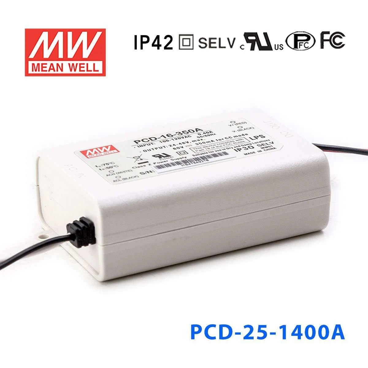 Mean Well PCD-25-1400A Power Supply 25W 1400mA - PCD-25-1400A - powersupplymall.com