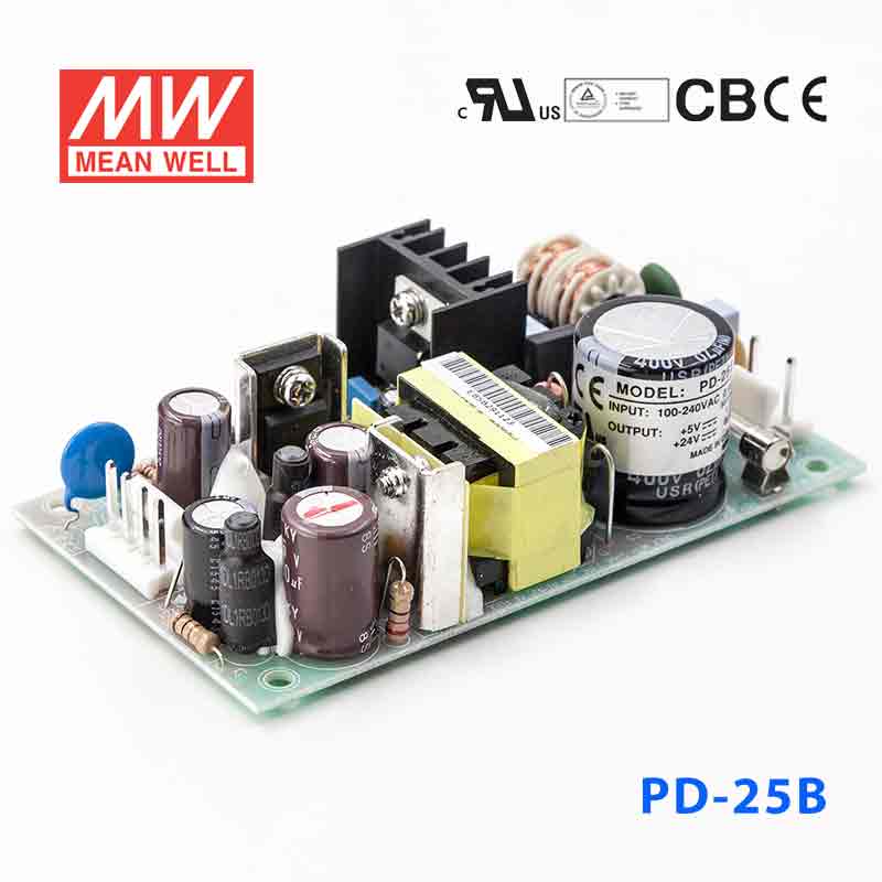 Mean Well PD-25B Power Supply 25W 5V 24V 1.2A - PD-25B - powersupplymall.com