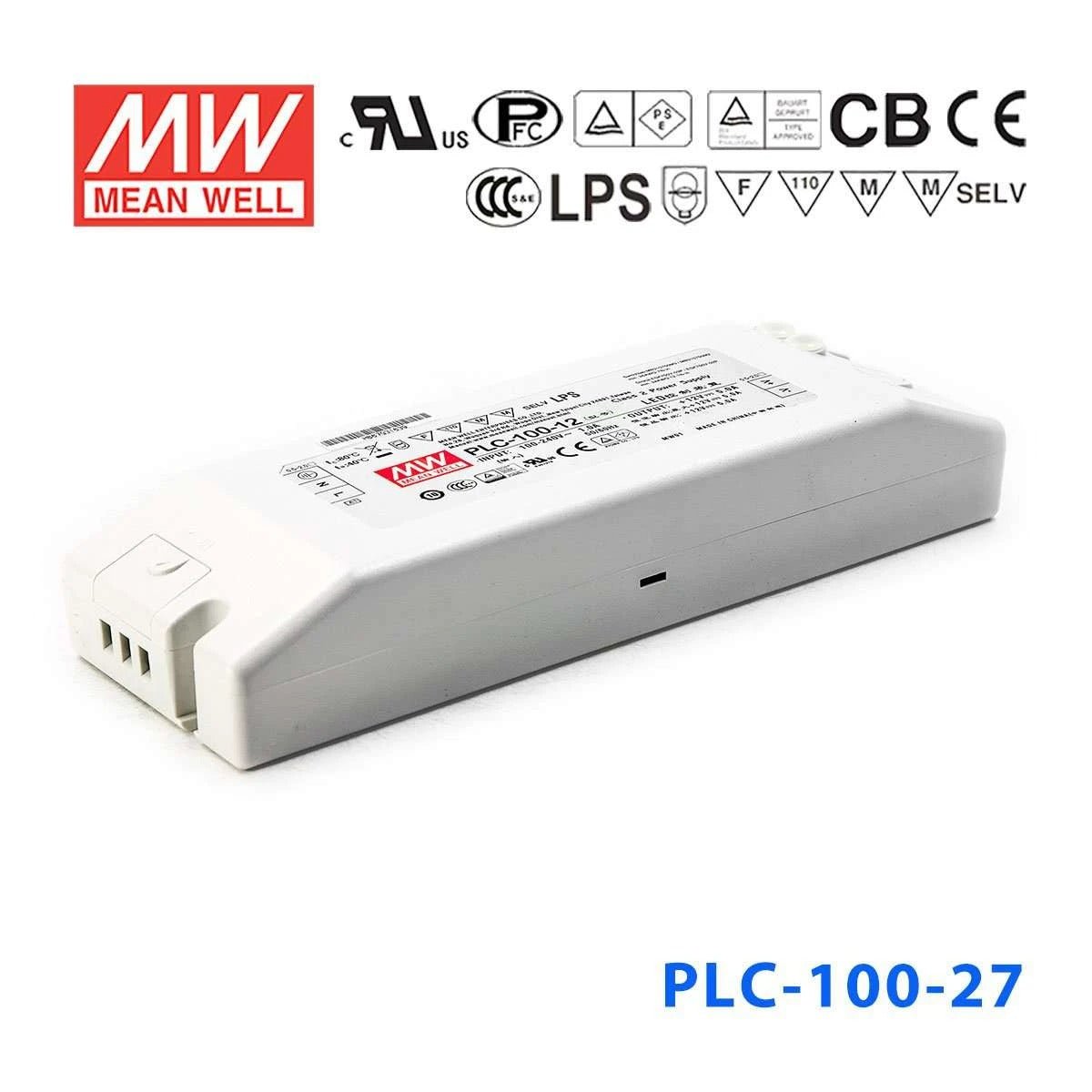 Mean Well PLC-100-27 Power Supply 100W 27V - PFC 3.55A - PLC-100-27 - powersupplymall.com
