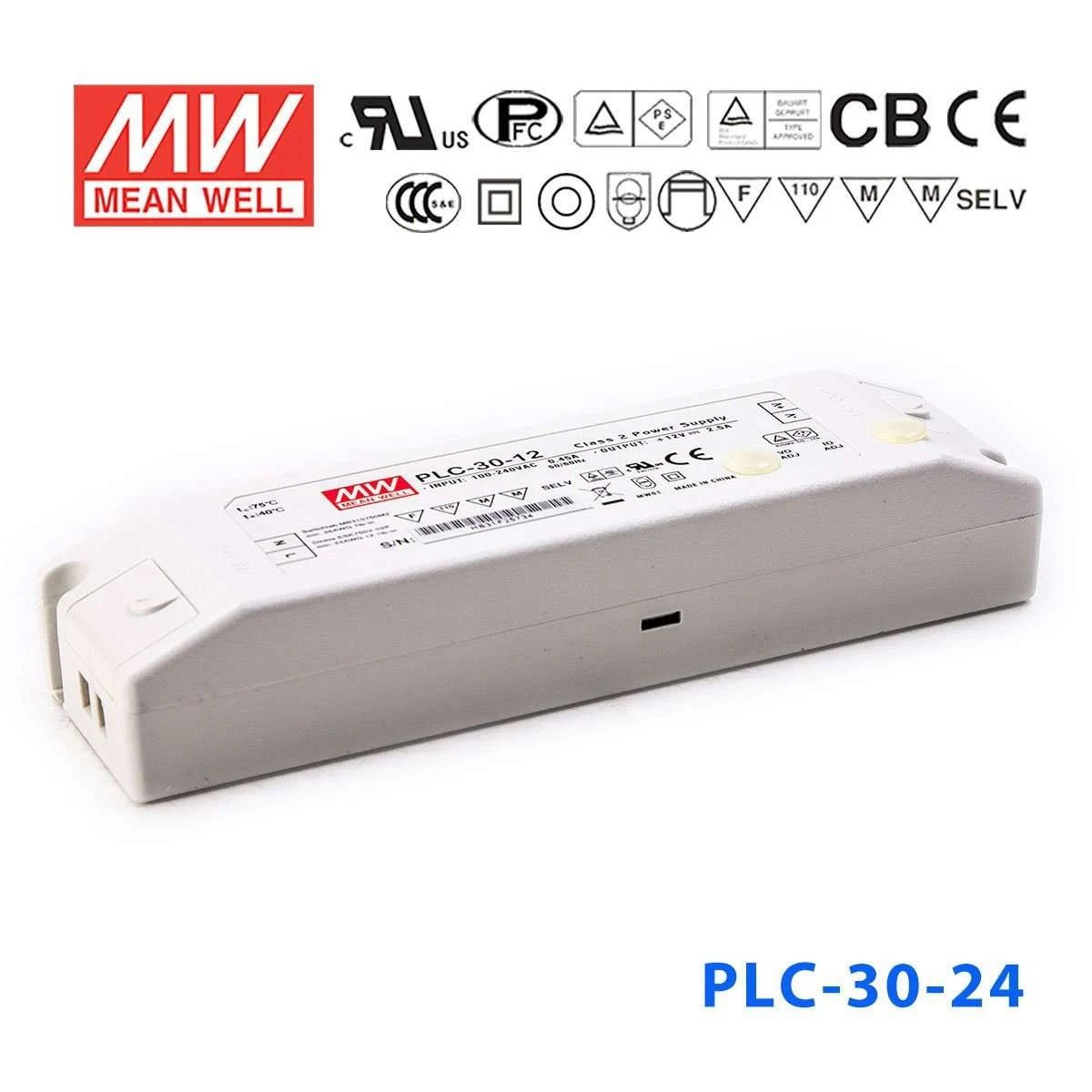 Mean Well PLC-30-24 Power Supply 30W 24V - PFC 1.25A - PLC-30-24 - powersupplymall.com