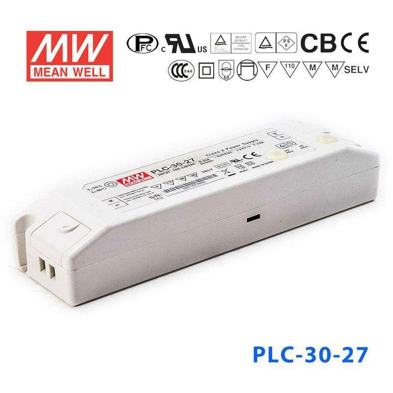 Mean Well PLC-30-27 Power Supply 30W 27V - PFC 1.12A - PLC-30-27 - powersupplymall.com
