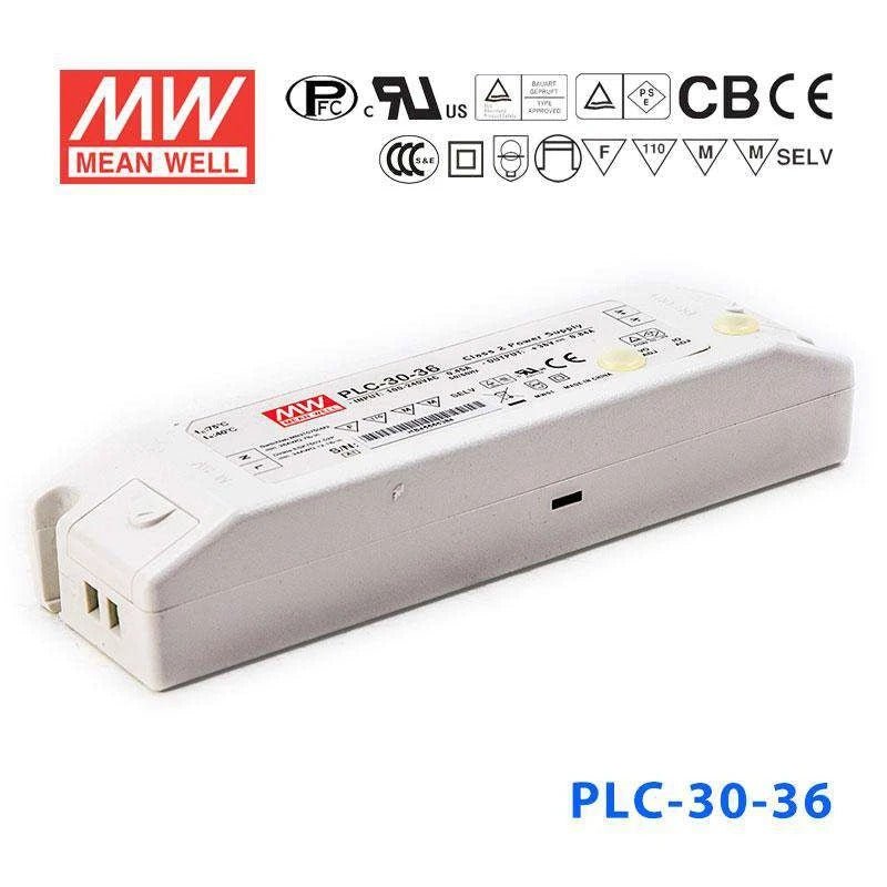 Mean Well PLC-30-36 Power Supply 30W 36V - PFC 840mA - PLC-30-36 - powersupplymall.com