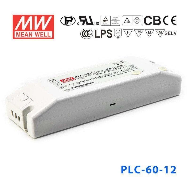 Mean Well PLC-60-12 Power Supply 60W 12V - PFC 5A - PLC-60-12 - powersupplymall.com