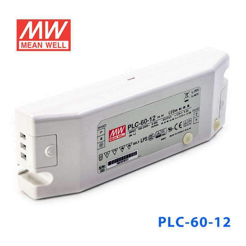 Mean Well PLC-60-12 Power Supply 60W 12V - PFC 5A - PLC-60-12 - powersupplymall.com