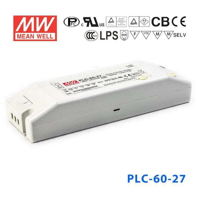 Mean Well PLC-60-27 Power Supply 60W 27V - PFC 2.3A - PLC-60-27 - powersupplymall.com
