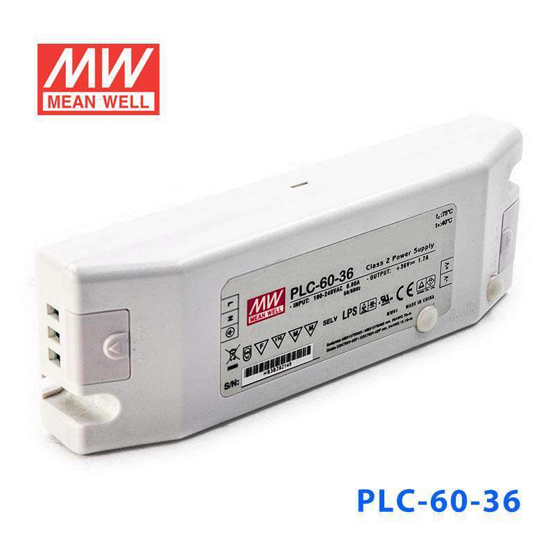 Mean Well PLC-60-36 Power Supply 60W 36V - PFC 1.7A - PLC-60-36 - powersupplymall.com