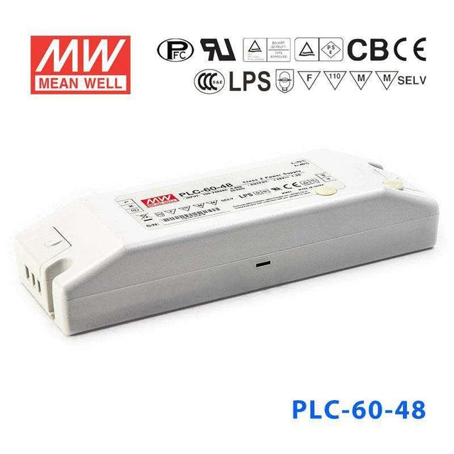 Mean Well PLC-60-48 Power Supply 60W 48V - PFC 1.3A - PLC-60-48 - powersupplymall.com