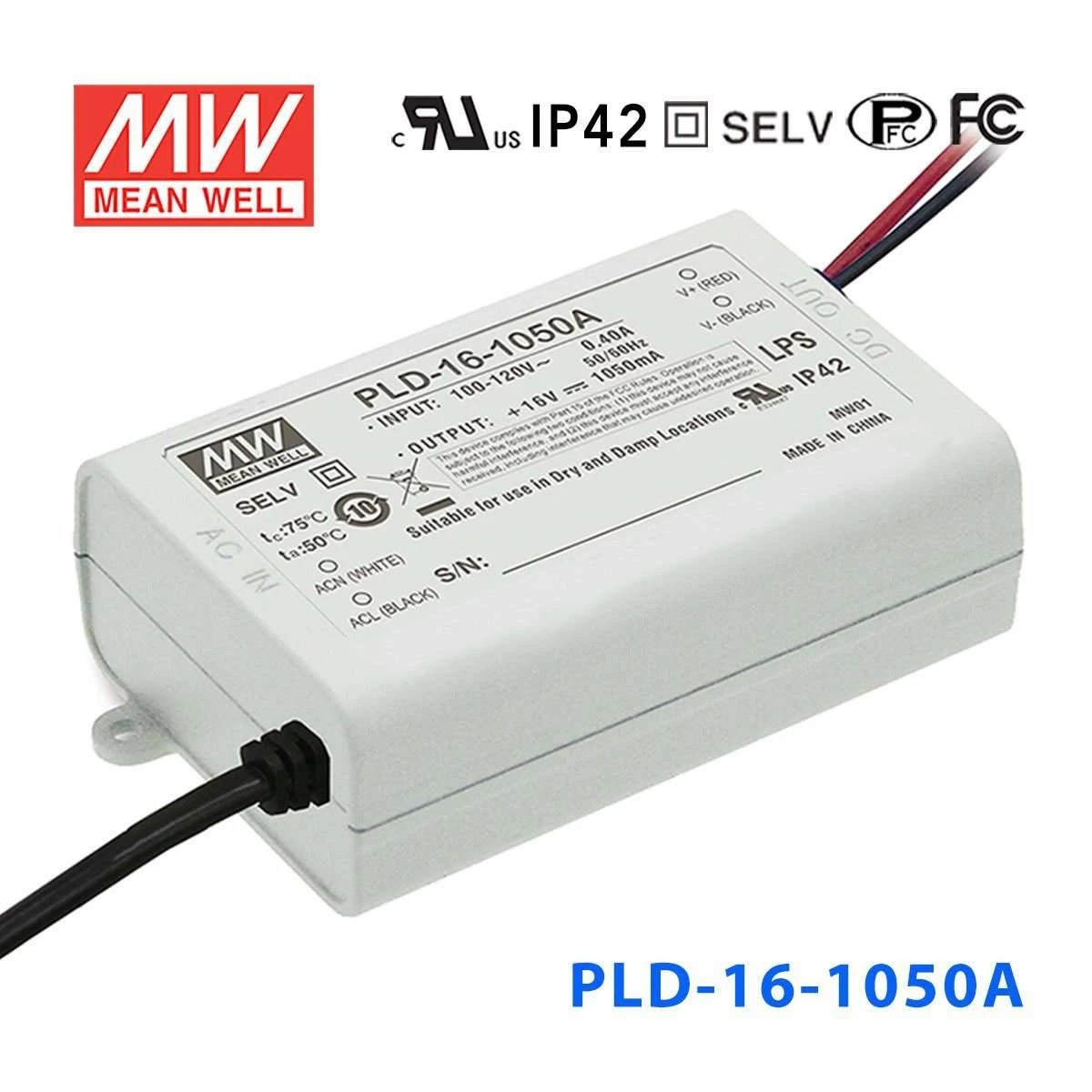 Mean Well PLD - 16 - 1050A Power Supply 16W 1050mA - PLD-16-1050A - powersupplymall.com
