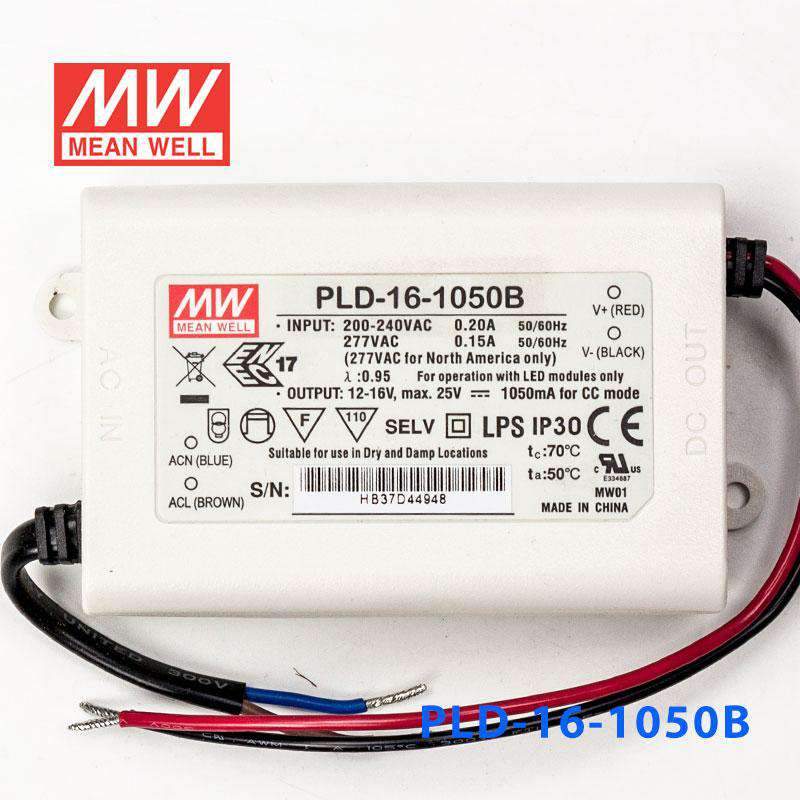 Mean Well PLD - 16 - 1050B Power Supply 16W 1050mA - PLD-16-1050B - powersupplymall.com