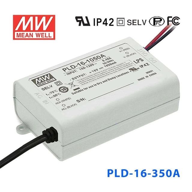 Mean Well PLD-16-350A Power Supply 16W 350mA - PLD-16-350A - powersupplymall.com