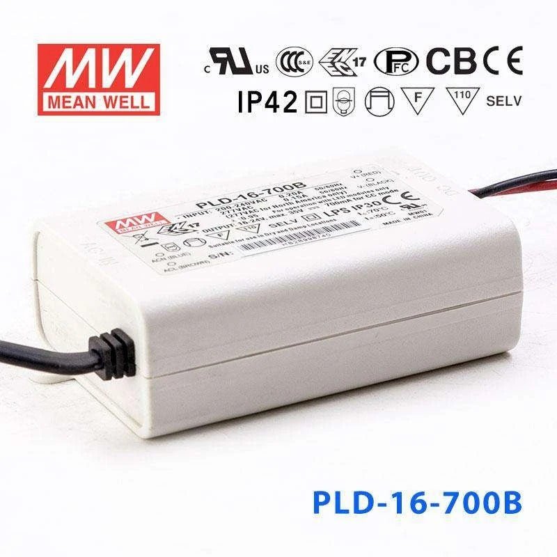 Mean Well PLD - 16 - 700B Power Supply 16W 700mA - PLD-16-700B - powersupplymall.com