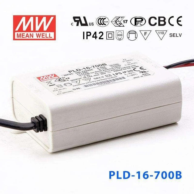 Mean Well PLD - 16 - 700B Power Supply 16W 700mA - PLD-16-700B - powersupplymall.com