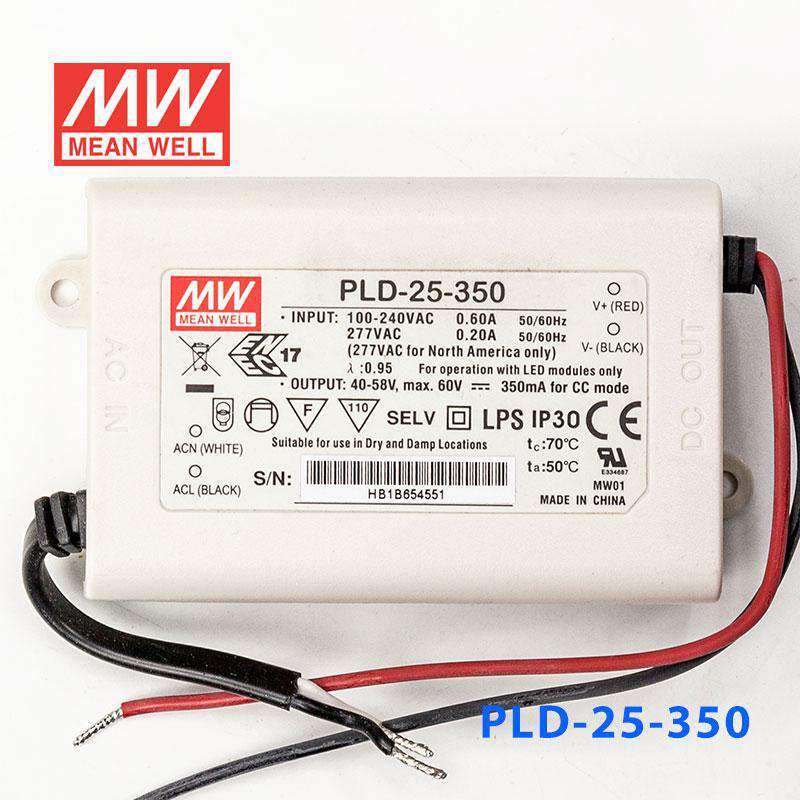 Mean Well PLD - 25 - 350 Power Supply 25W 350mA - PLD-25-350 - powersupplymall.com
