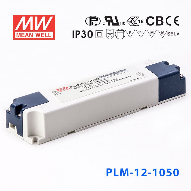 Mean Well PLM-12-1050, 1050mA Constant Current with PFC - Terminal Block - PLM-12-1050 - powersupplymall.com