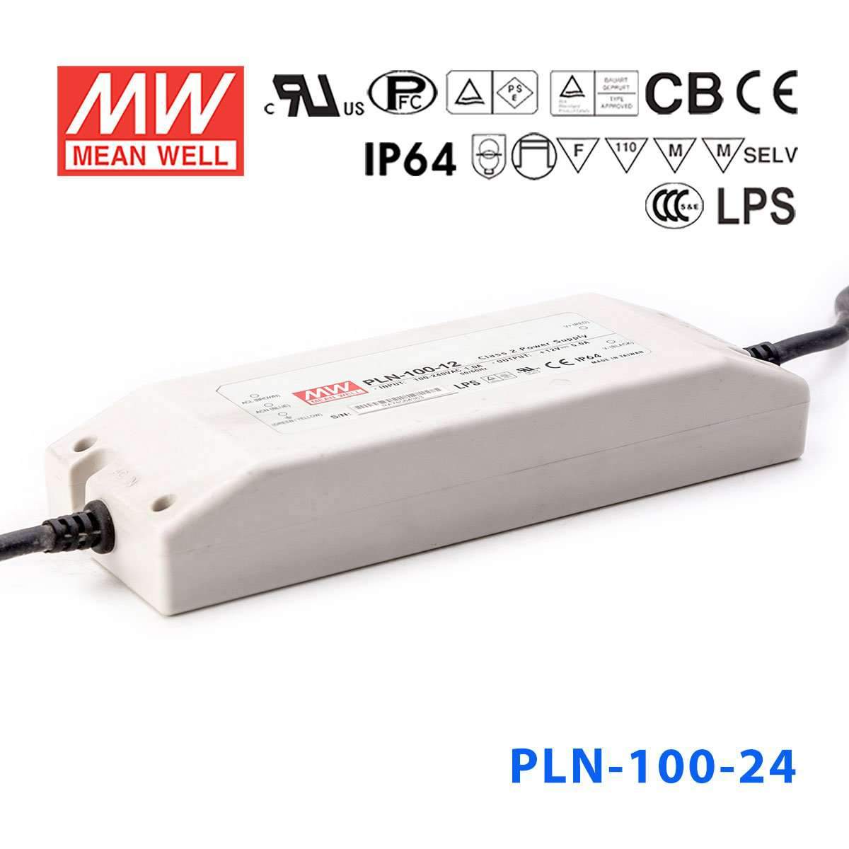 Mean Well PLN - 100 - 24 Power Supply 100W 24V - IP64 - PLN - 100 - 24 - powersupplymall.com
