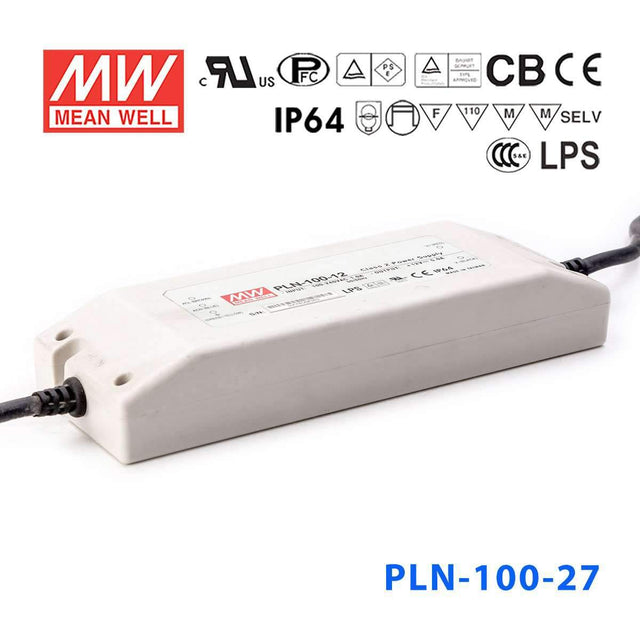 Mean Well PLN-100-27 Power Supply 100W 27V - IP64 3.55A - PLN-100-27 - powersupplymall.com