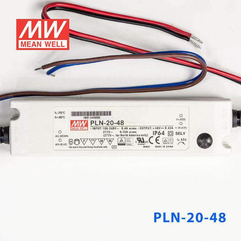 Mean Well PLN-20-48 Power Supply 20W 48V - IP64 420mA - PLN-20-48 - powersupplymall.com