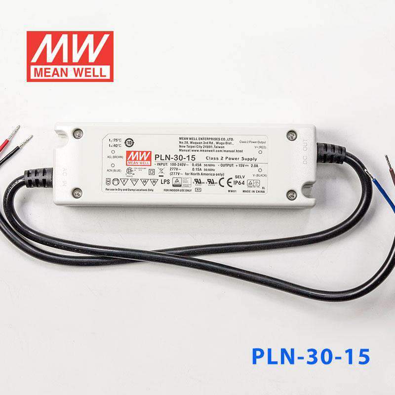 Mean Well PLN-30-15 Power Supply 30W 15V - IP64 2A - PLN-30-15 - powersupplymall.com