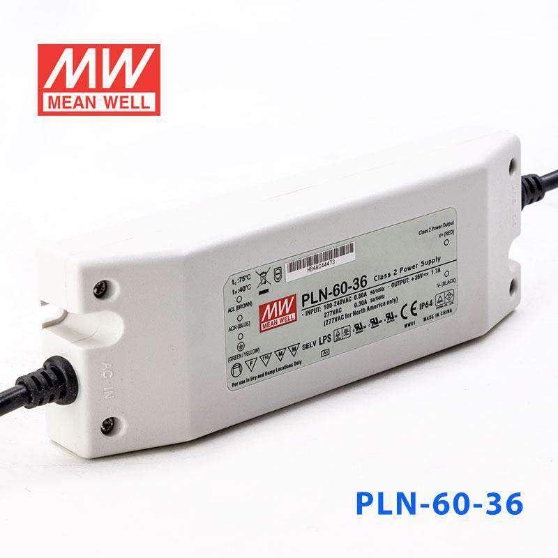 Mean Well PLN-60-36 Power Supply 60W 36V - IP64 1.7A - PLN-60-36 - powersupplymall.com