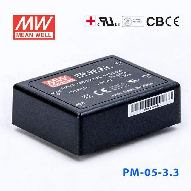 Mean Well PM - 05 - 3.3 Power Supply 5W 3.3V - PM - 05 - 3.3 - powersupplymall.com