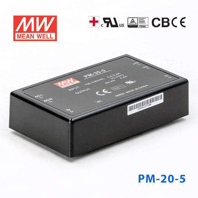 Mean Well PM - 20 - 5 Power Supply 20W 5V - PM - 20 - 5 - powersupplymall.com