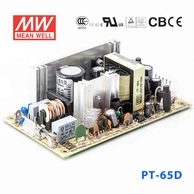 Mean Well PT-65D Power Supply 65W 5V 12V 24V 4A - PT-65D - powersupplymall.com