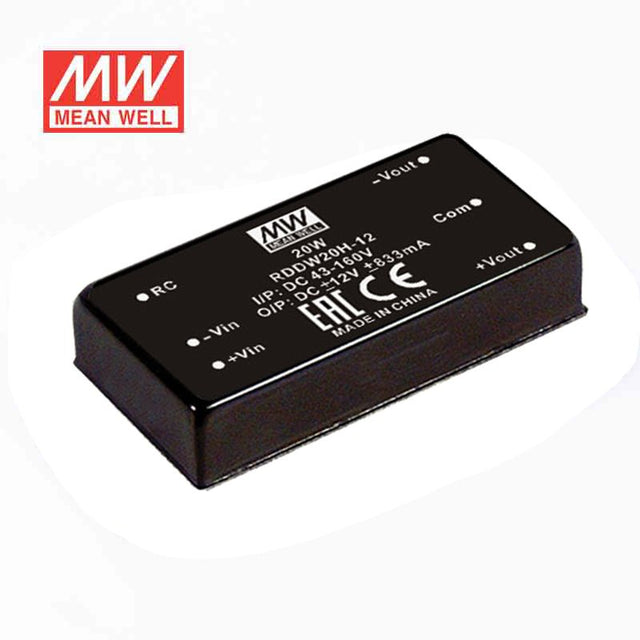 Mean Well RDDW20H-12 DC-DC Converter - 20W - 43~160V in ±12V out 1.83A - RDDW20H-12 - powersupplymall.com