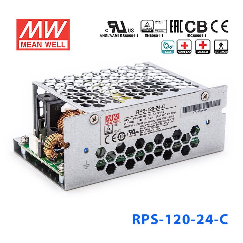 Mean Well RPS - 120 - 24 - C Green Power Supply W 24V 5A - Medical Power Supply - RPS - 120 - 24 - C - powersupplymall.com