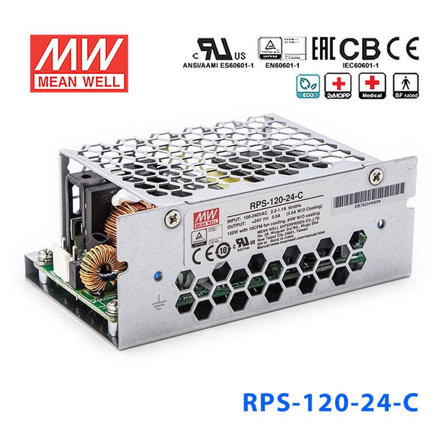 Mean Well RPS - 120 - 24 - C Green Power Supply W 24V 5A - Medical Power Supply - RPS - 120 - 24 - C - powersupplymall.com