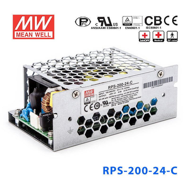 Mean Well RPS-200-24-C Green Power Supply W 24V 5.9A - Medical Power Supply - RPS-200-24-C - powersupplymall.com