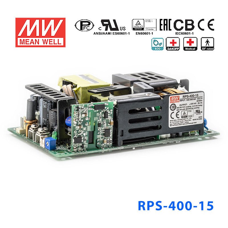 Mean Well RPS - 400 - 15 Green Power Supply W 15V 16.7A - Medical Power Supply - RPS - 400 - 15 - powersupplymall.com