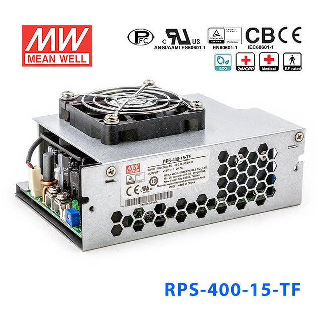 Mean Well RPS-400-15-TF Green Power Supply W 15V 16.7A - Medical Power Supply - RPS-400-15-TF - powersupplymall.com