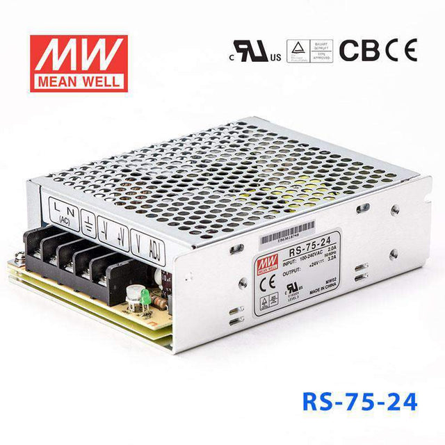 Mean Well RS - 75 - 24 Power Supply 75W 24V - RS - 75 - 24 - powersupplymall.com